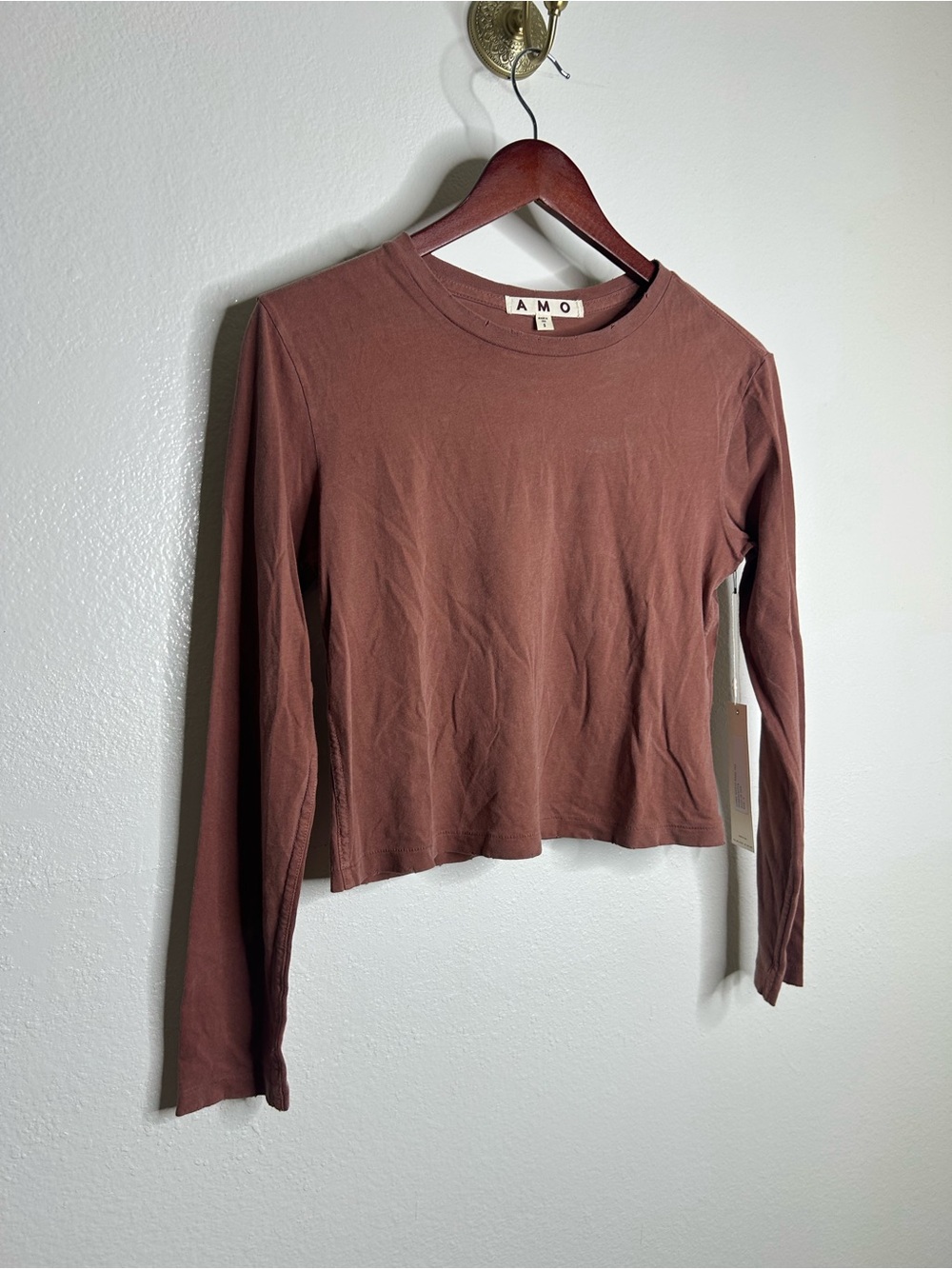 NWT AMO Long Sleeve Cotton Babe T - Shirt in Terracotta Size Small